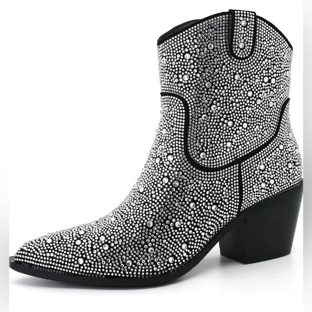 ITOZER Sparkly Cowgirl Ankle Boots Rhinestone Cowboy Western Boots Glitter10